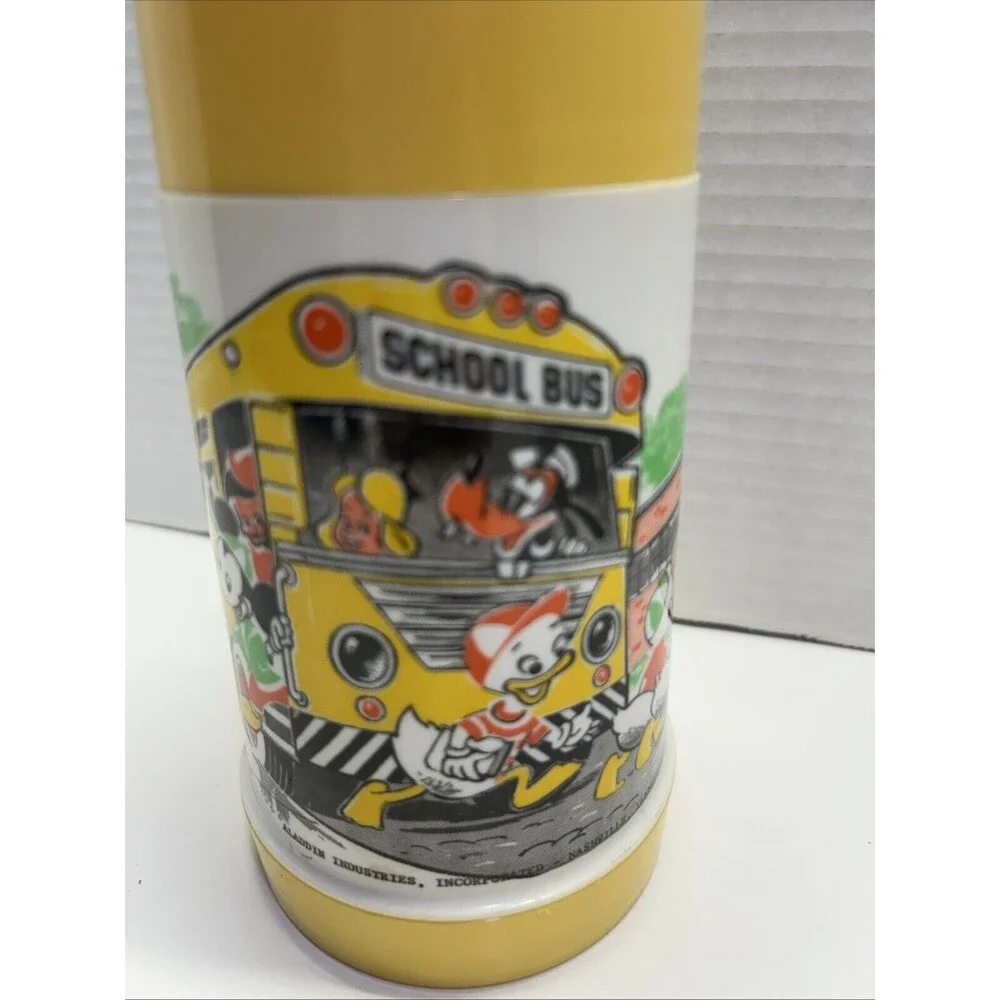 VTG Disney Mickey School Bus Yellow Thermos By Aladdin, Bottle, Lid/Cup  Stopper - Picture 5 of 9